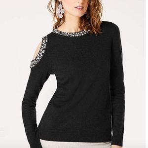 Embellished Cold Shoulder Sweater